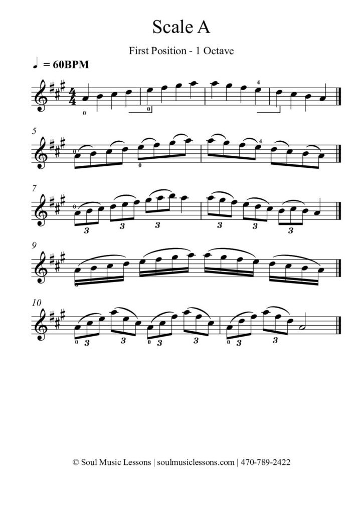 A Major Scale Violin, 1st Position, 1 Octave (Free PDF) — sheet music preview