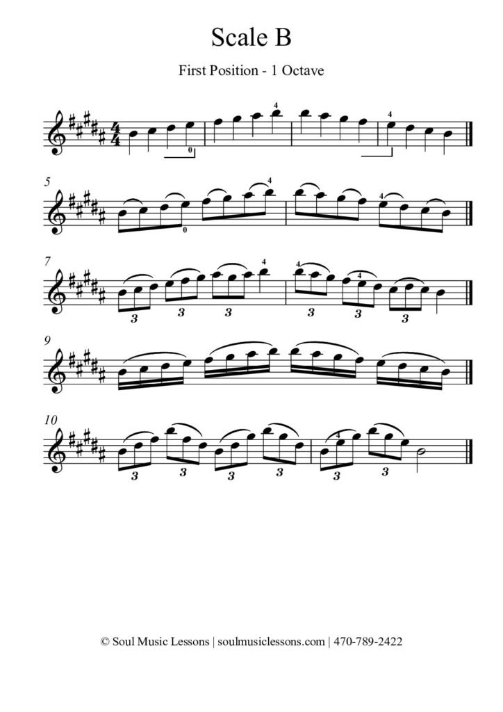 B Major Scale Violin, 1st Position, 1 Octave (Free PDF) — sheet music preview
